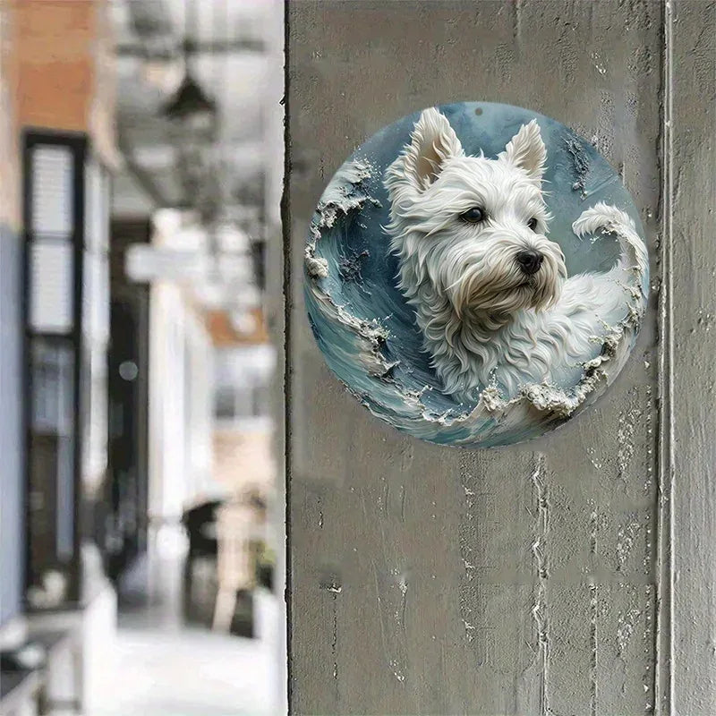 Aluminum Sign Faux Resin Painting Round Sign Room Decoration Valentine's Day Gifts West Highland White Terrier Theme Decoration