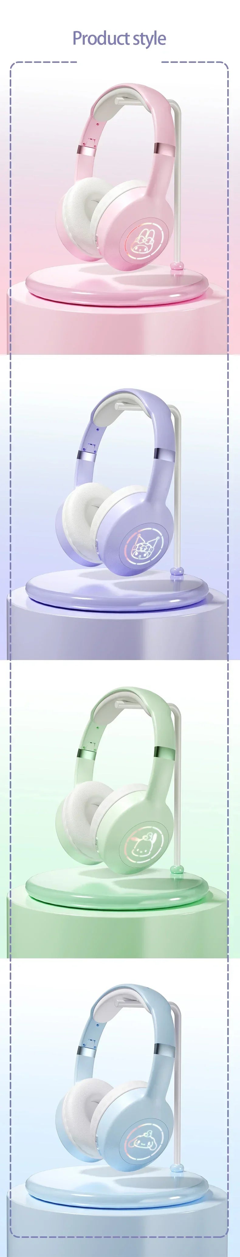 Sanrio Kuromi Bluetooth Headphones Cute My Melody Wireless Earphones Stereo Sound Noise Reduction Earbuds Anime Cartoon Gifts