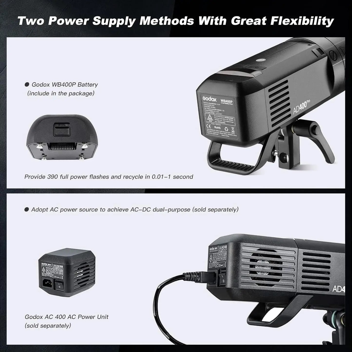 Godox AD400Pro 400Ws GN72 TTL 1/8000s HSS 2.4G X System Witstro All-in-One Outdoor Flash for Camera Photography Sony Nikon Canon