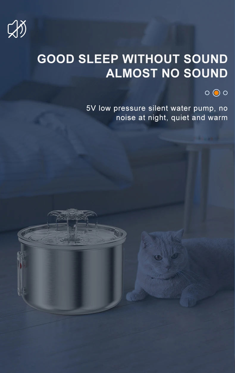 Stainless Steel Pet Water Feeder Cat Automatic Water Fountain USB Electric Mute for Cat Dog Filter Fountain Smart Drinking Bowl