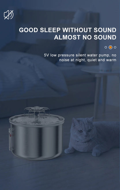 Stainless Steel Pet Water Feeder Cat Automatic Water Fountain USB Electric Mute for Cat Dog Filter Fountain Smart Drinking Bowl