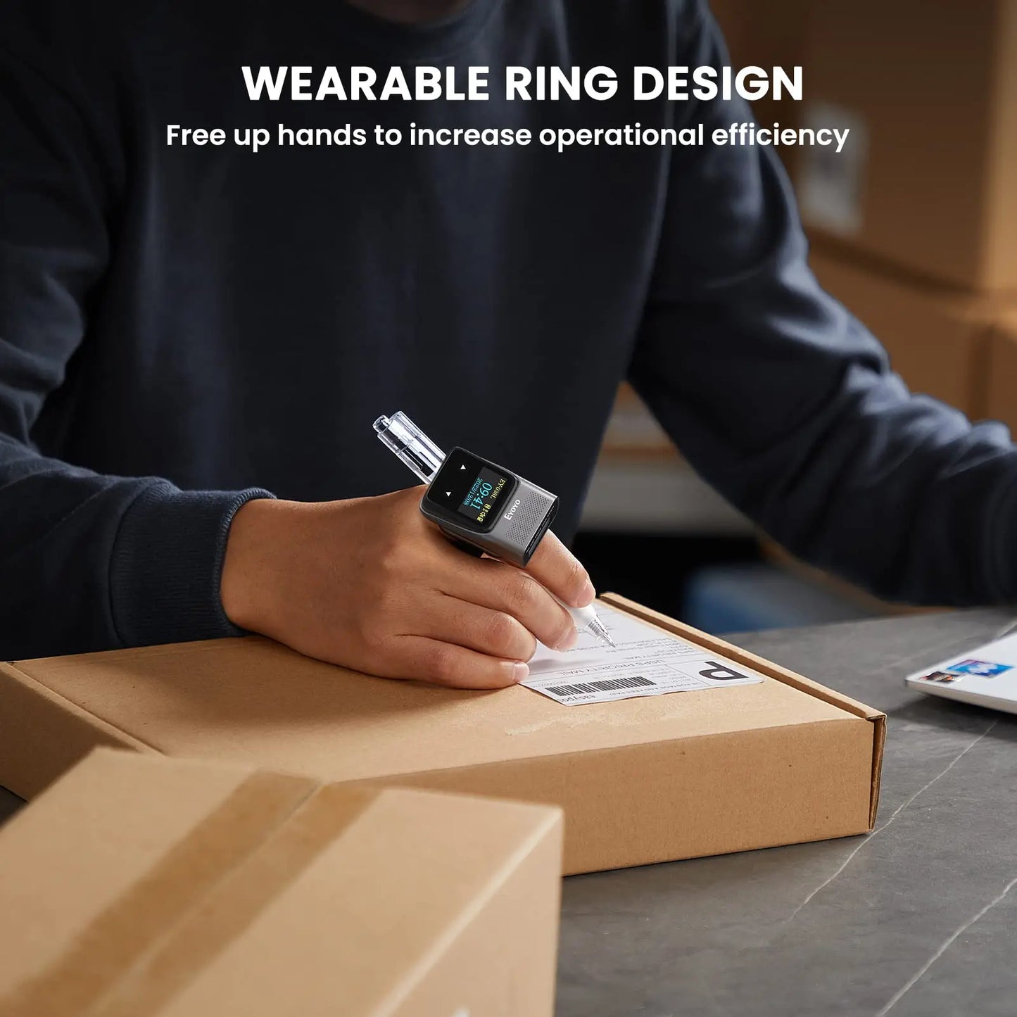 Eyoyo EY-038 Ring Barcode Scanner with Screen.1D Laser/2D Mini Wearable Bluetooth Finger QR Code Reader.Support Screen Scanning