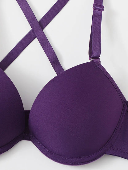 Purple strip steel support brassiere sexy cross back bra women's underwear detachable shoulder straps A2122