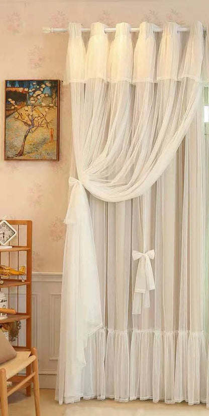 New Korean Style Pink Princess Style Double-layer Curtain for Girls' Bedroom Blackout Curtain for Living Room