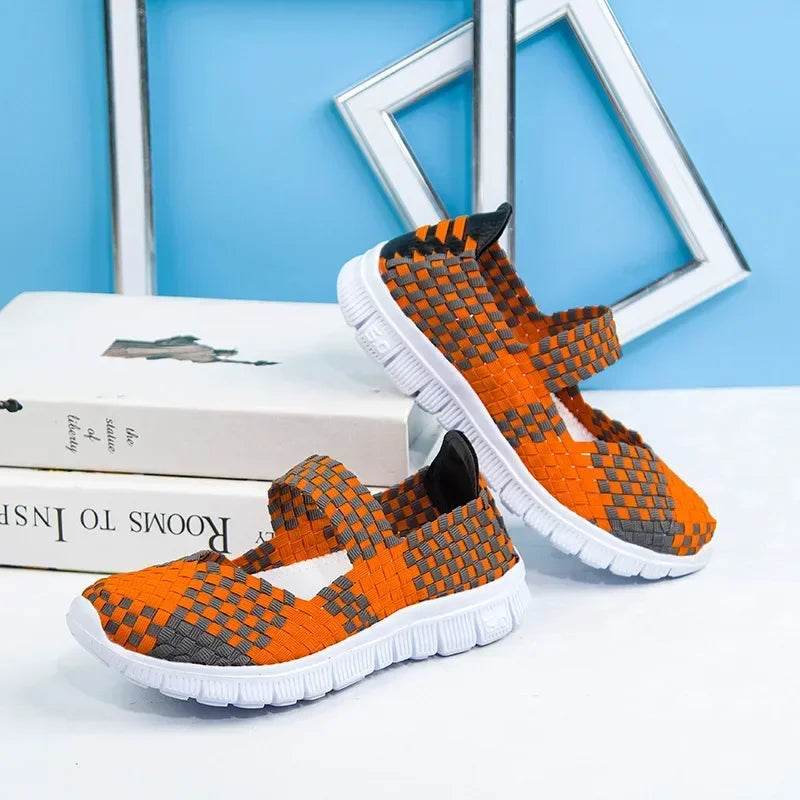 Plus Size Women Flat Shoes  Fashion Elastic Band Weave Shoes Women Comfort Flat Shoes Women Casual Loafers Zapatos De Mujer