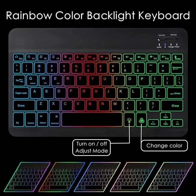 Mini Keyboard Wireless Bluetooth Keyboard 7 Color Backlit Rechargeable Keyboard Silent Keyboard For PC Android Windows iPad