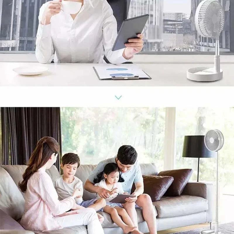 Foldable Telescopic Wireless Portable Desk Fan Usb Rechargeable Built-In Battery Oscillating Standing Air Cooling Fan