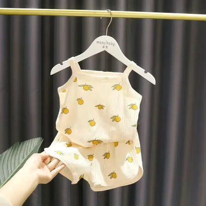 Baby Clothes Sets Summer Toddler Girl Strap Suits Cotton Printing Baby Boy Tops Tee and Shorts Infant Tracksuit Newborn Sets