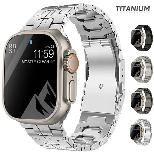 Titanium Strap for Apple Watch Ultra2 49mm 45 46 44mm 38mm 41mm Band Luxury Men's Style Bracelet for IWatch SE 10 9 8 7 6 5 4 3 by PDG ibma