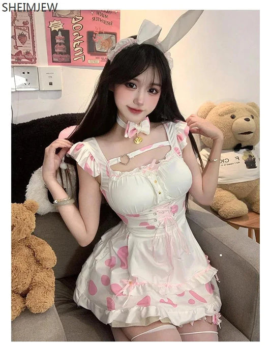 Robe de Cosplay de Demoiselle d'Honneur Sexy, Uniforme de Fille de Lapin Mignon, Abonnés de Couleurs Durables, avec Col à