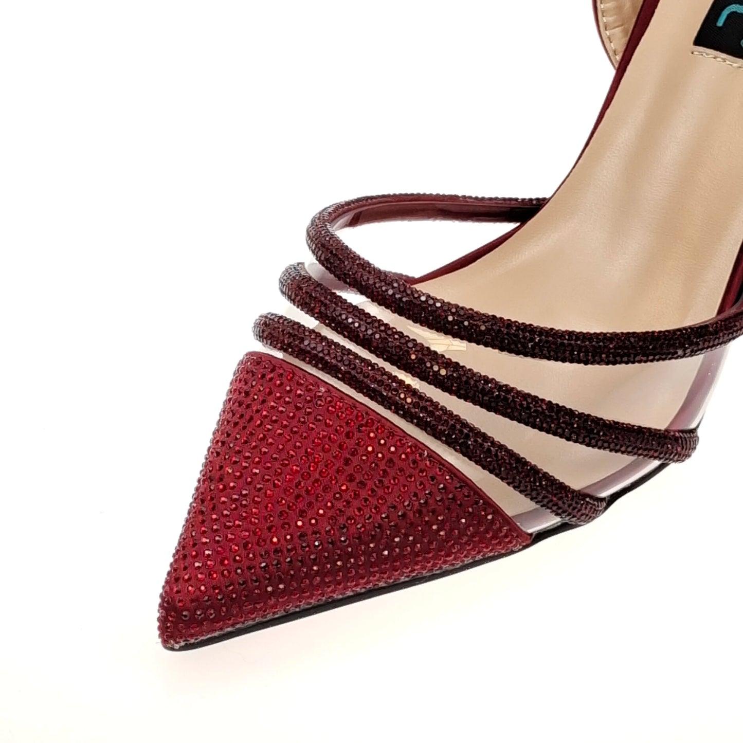 QSGFC African Women's Fashion Crystal Square Button Pointed High Heels Water Diamond Shiny Wine Color Sandal Bag Set