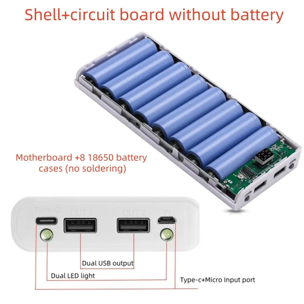 Dual USB Power Bank Battery Box Case 8*18650 LED DIY Shell Case Charging Storage Battery Holder Mobile Phone Charger For Xiaomi