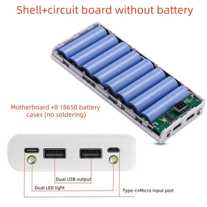 Dual USB Power Bank Battery Box Case 8*18650 LED DIY Shell Case Charging Storage Battery Holder Mobile Phone Charger For Xiaomi