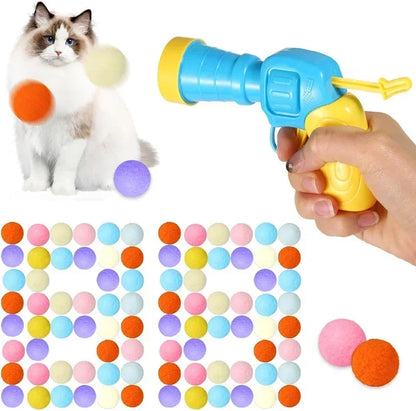 Cat Toys Automatic Ball Launcher Training Toy For Pet Kitten Creative Mini Shooting Gun Games Stretch Plush Toys Pet Supplies