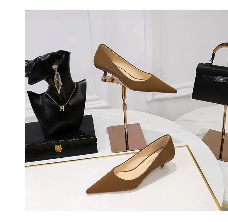 BIGTREE Shoes Women 4.5 Cm Heels Pointed Toe Woman Pumps Fashion Kitten Heels Large Size 34-43 Sexy Mid Heeled Female Shoes 2026