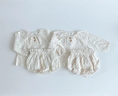 2024 Spring Newborn Floral Print Cotton Long Sleeve Tops+Shorts 2pcs Boy Girl Baby Loose Dots T-shirt Set Thin Infant Tees Suit