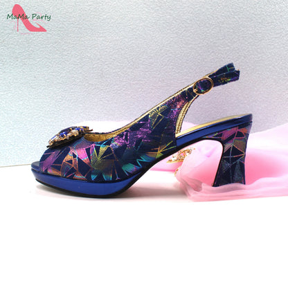 Fashion Peep Toe Sandals Italian Design Nigerian Shoes and Bag Set in Fuchsia Color Sweet Style for Wedding Party