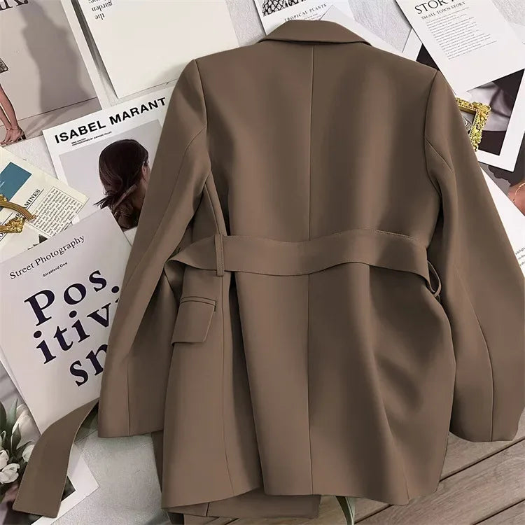 2024 Spring Autumn Suit Jacket Office Lady Fashion Elegant Commute Long Sleeve Lace Up Coat For Women 2024 Female Black Tops