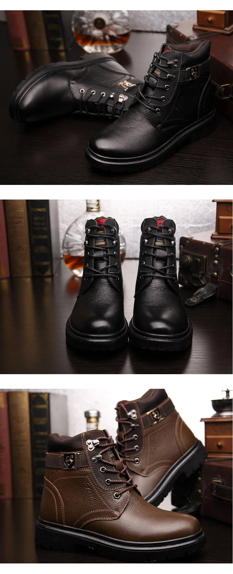 2025 Man's Genuine Leather Boots Winter Snow Shoes Wool Inner Anti Slip Father Ankle Boots Waterproof Man Snow Boots