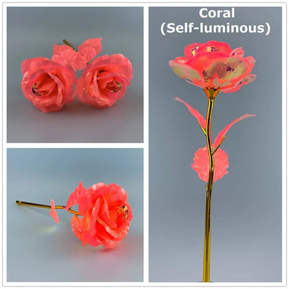 2024 Luminous Rose Valentine's Day Present Gifts Eternal Rose Flower Simulation 24k Gold Foil Rose Mother's Day Gifts