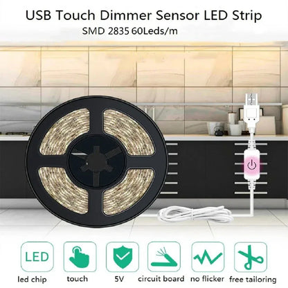 Led Strip Lights Touch Switch Dimmer USB DC5V 30LEDs/m 2835 Flexible Lights Tape Ribbon For Room Kitchen Cabinet Lighting Decor