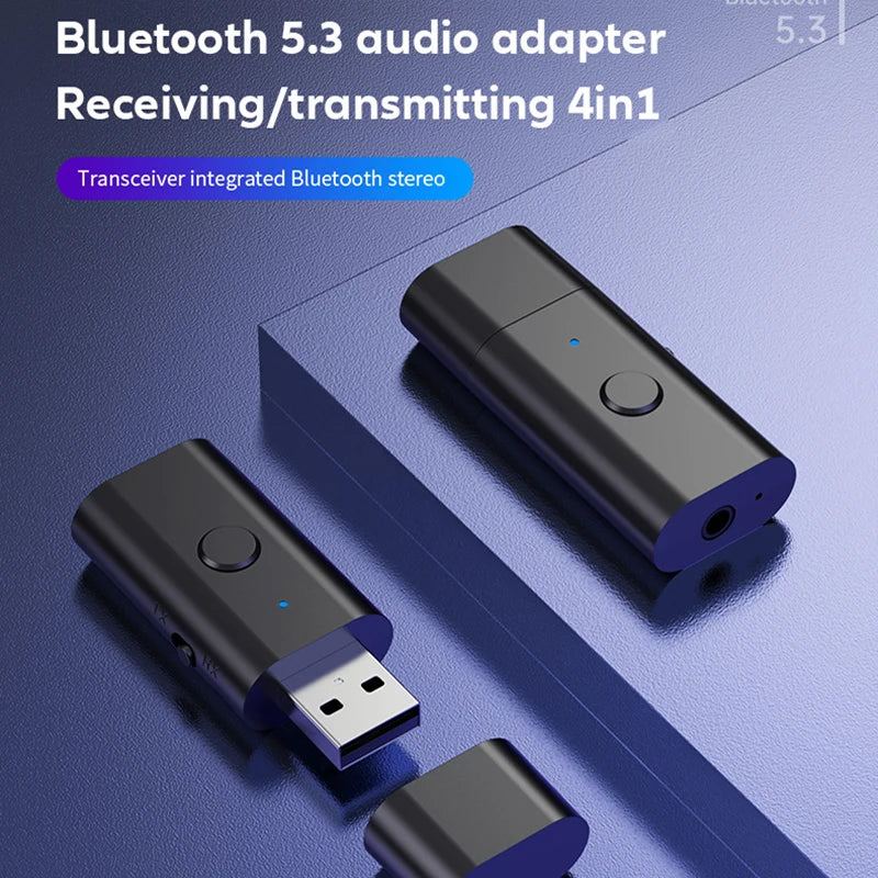 4 in 1 Wireless Bluetooth AUX Adapter Bluetooth 5.3 Car Audio Receiver Transmitter USB to 3.5mm Jack Music Mic Handsfree Adapter
