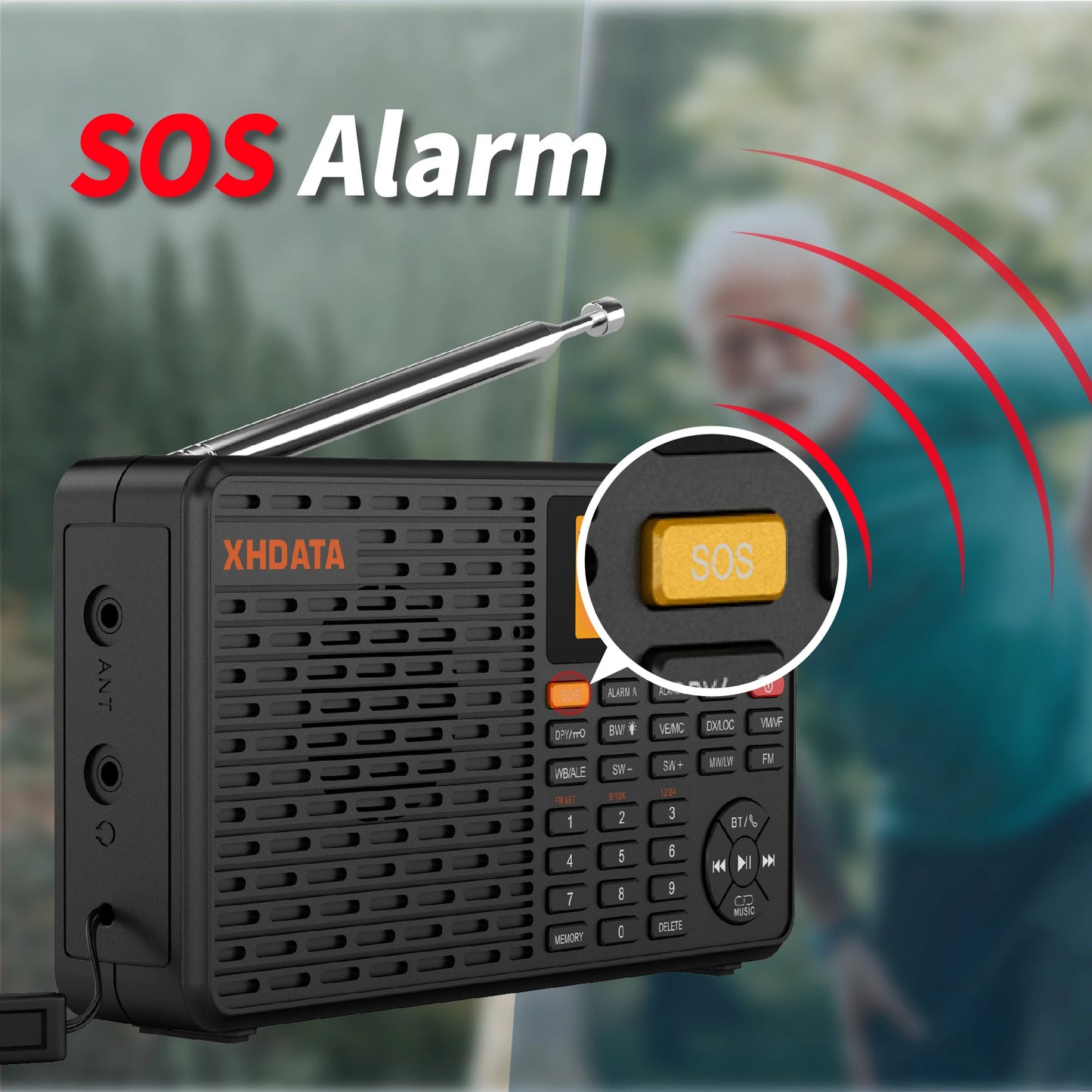 XHDATA D-109WB AM FM Stereo SW MW LW Digital Alarm Clock Portable Radio With Rechargeable Battery USB-C and Weather Forecast