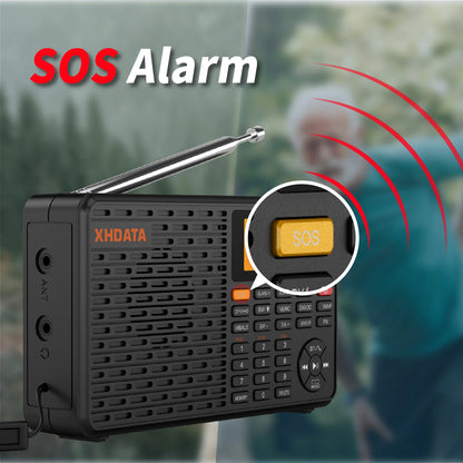 XHDATA D-109WB AM FM Stereo SW MW LW Digital Alarm Clock Portable Radio With Rechargeable Battery USB-C and Weather Forecast