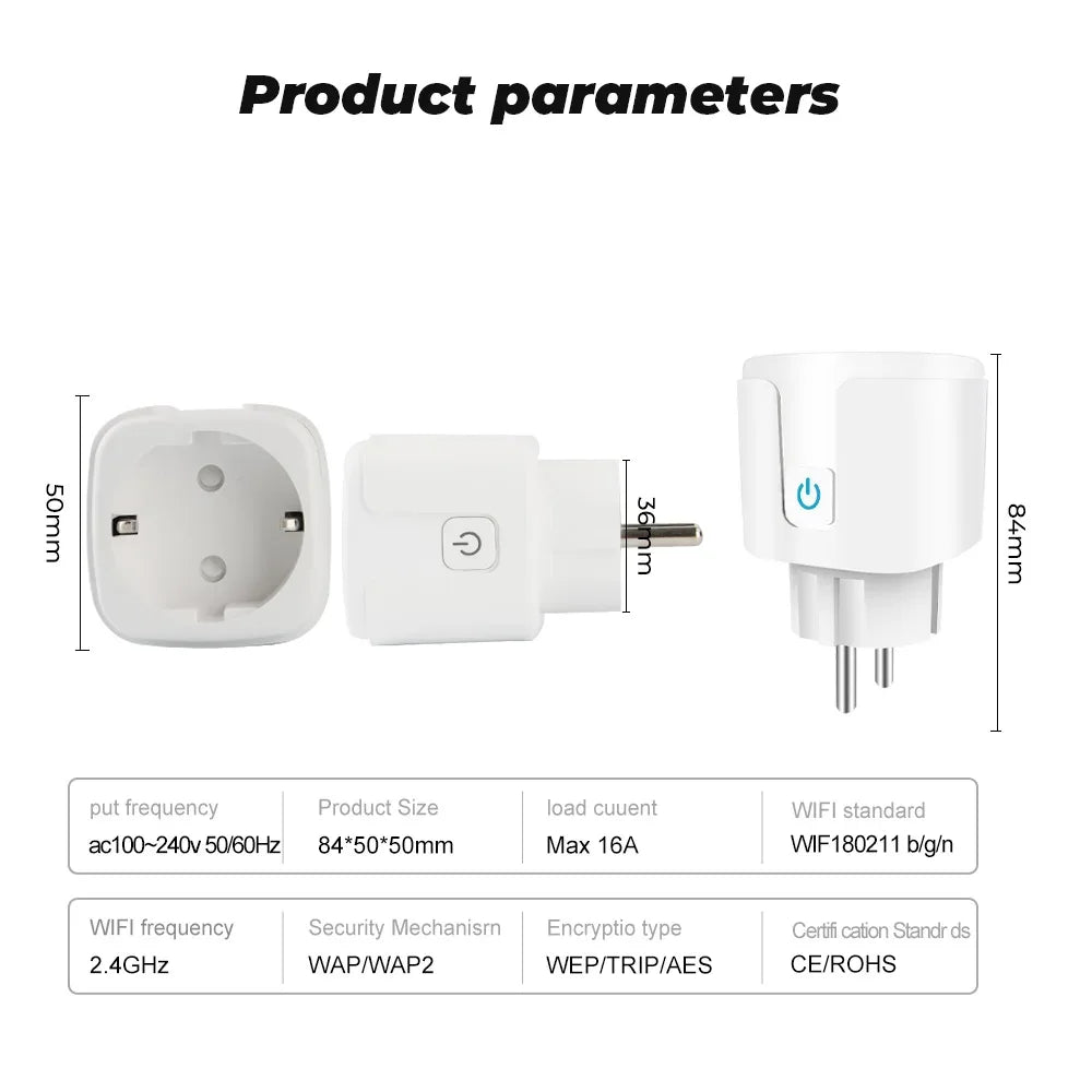 EU 16A/20A Smart Plug WiFi Socket With Power Monitor Timing Function Tuya Smart Life APP Control Works With Alexa Google Home
