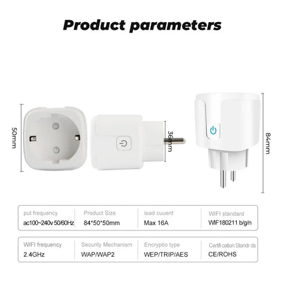 EU 16A/20A Smart Plug WiFi Socket With Power Monitor Timing Function Tuya Smart Life APP Control Works With Alexa Google Home