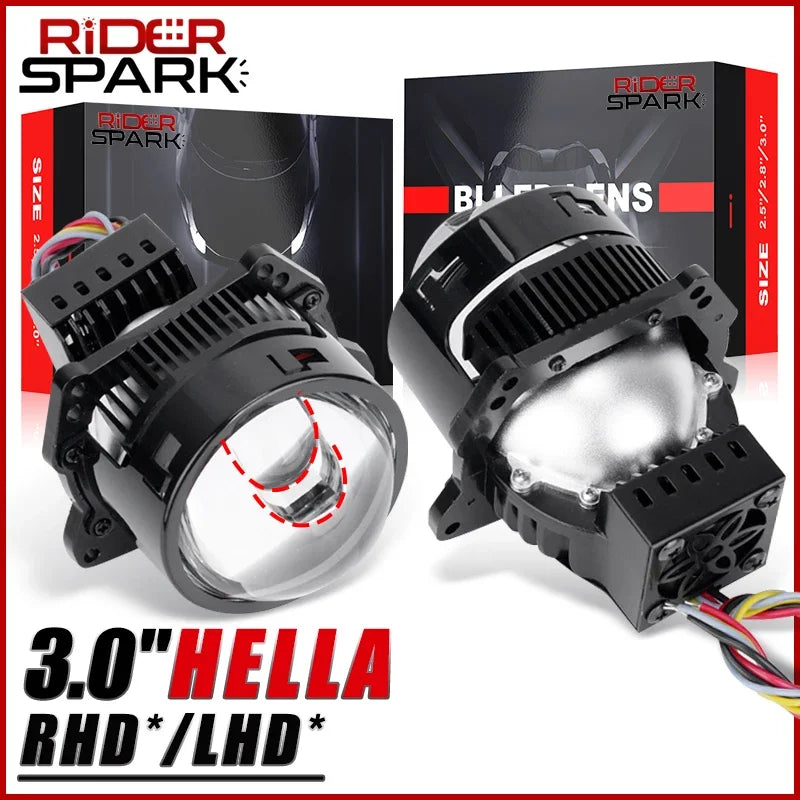 Riderspark 3 Inch Bi LED Projector Headlights Lenses Hella Laser LED Lights 160W 60000LM Headlamp Car Accessories RHD LHD Spot