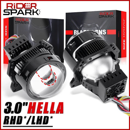Riderspark 3 Inch Bi LED Projector Headlights Lenses Hella Laser LED Lights 160W 60000LM Headlamp Car Accessories RHD LHD Spot
