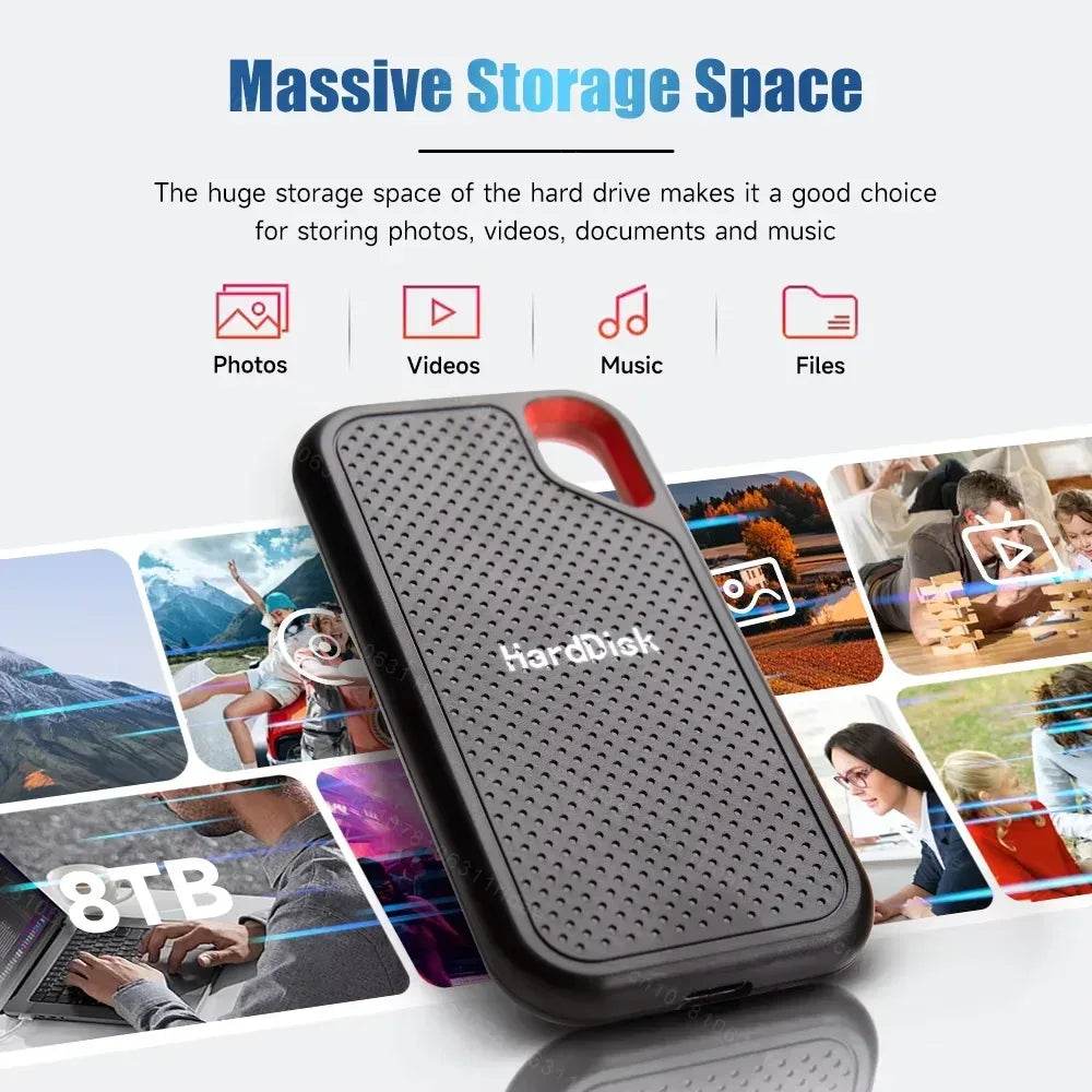 Portable SSD 1TB External Hard Drive Fast Transfer Solid State Drive Large Capacity Waterproof Hard Disk Storage for Laptops/PC