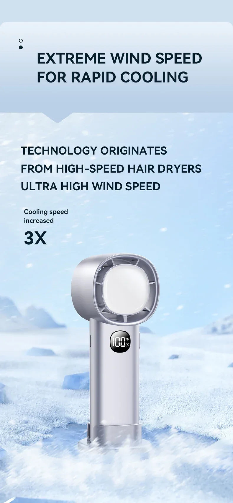 Night Light Cooling Fan 5000mAh Handheld Cooling Fan Portable Handheld Turbo Fan 100 Wind Speeds Adjustable Mini Personal Fan