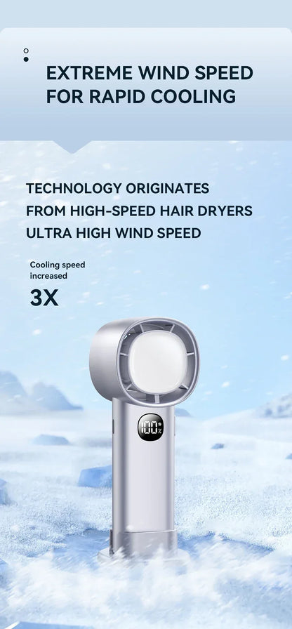 Night Light Cooling Fan 5000mAh Handheld Cooling Fan Portable Handheld Turbo Fan 100 Wind Speeds Adjustable Mini Personal Fan