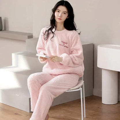 Women Pajamas Autumn Winter Flannel Warm Woman Sleepwear Korean cute Cartoon Pajama Set Fashion Pijama Mujer Home Cloth Pyjamas