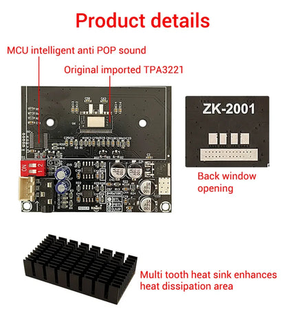 TPA3221 Pure Rear Digital Power Amplifier Board 100W+100W Dual Channel Stereo Audio Amp DC 10-30V for Car Home Speaker Subwoofer