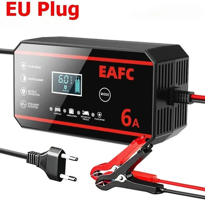 EAFC Fully Automatic 12V 6A Smart Car Battery Charger Pulse Repair LCD Display for Auto Moto AGM GEL WET Lead Acid LiFePO4