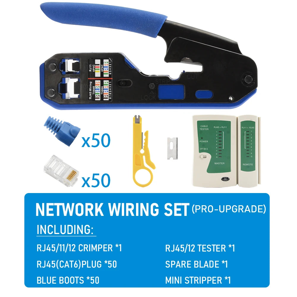 RJ45 Crimping Tool Set, 8P6P Cat5 Cat5e Cat6 Ethernet Crimper Pliers with Wire Stripper Cutter for RJ11 RJ12 Modular Plugs
