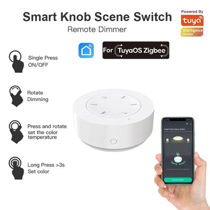 Tuya ZigBee Smart Knob Scene Switch Wirelessly Controls Lights Curtains And Switches Via The Tuya Smart app