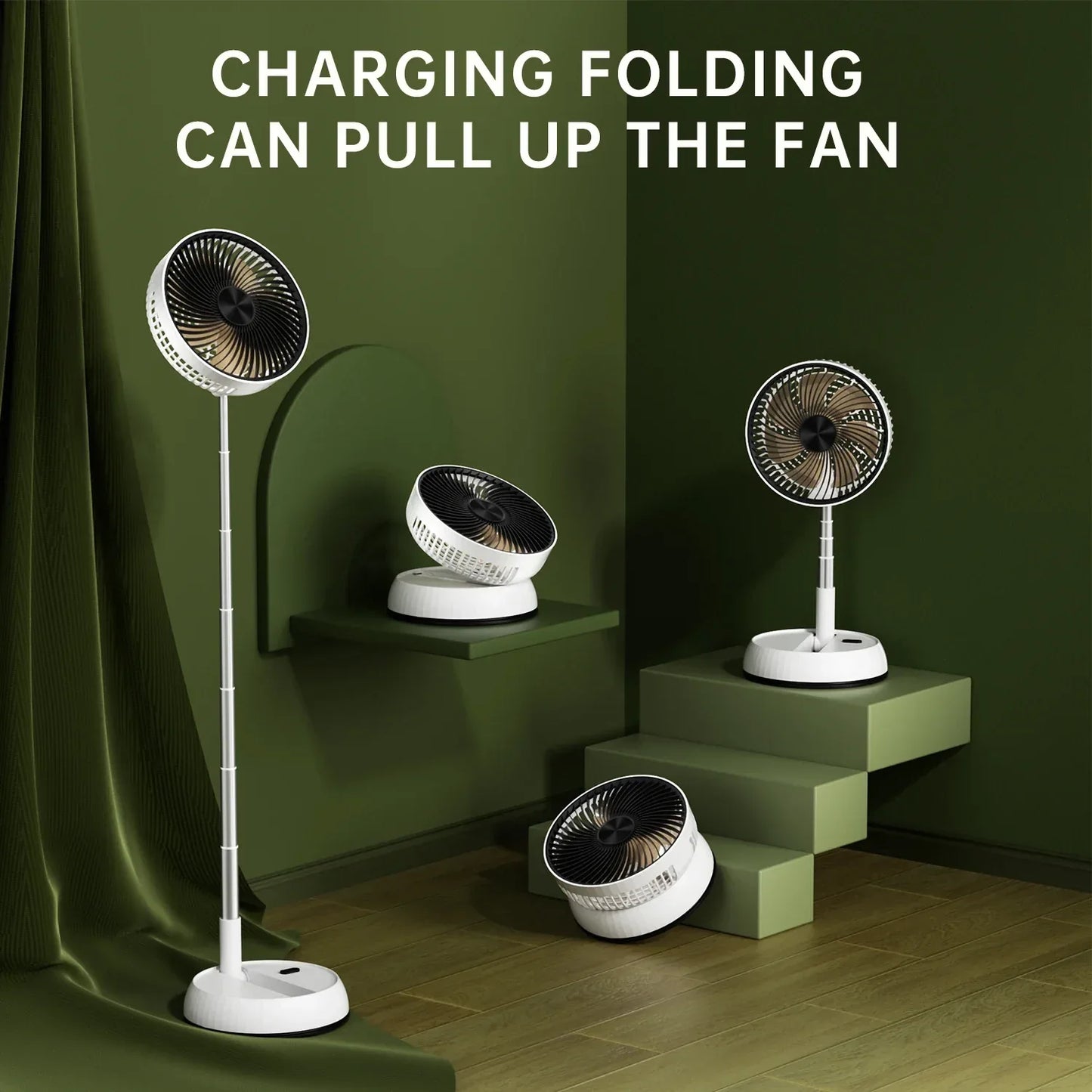 Portable Oscillating Standing Fan with Remote Controller Foldable Desk Fan Rechargeable Battery Powered Pedestal Fan for Camping