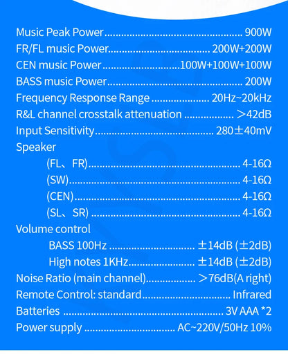 KYYSLB 900W 5.1 Bluetooth Sound Amplifier for Speakers Audio HIFI Karaoke Fever Digital Home Theater System Amplifiers
