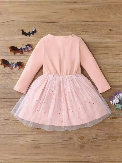 Prowow 2-8Y Kids Purple Halloween Dresses For Girls Long Sleeve Princess Mesh Spooky Spider Dress Children Halloween Costumes