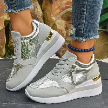 Gold Silver Wedge Sneakers for Women Lightweight Non Slip Casual Sports Shoes Woman Comfort Thick Sole Walking Shoes Plus Size
