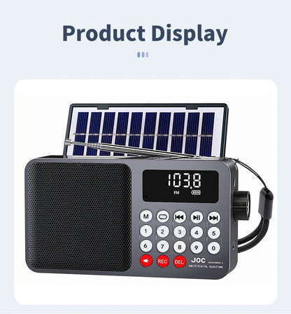 Solar FM Radio Portable Bluetooth Speaker with LED Light support Recording TF Card USB Play Wireless Speaker Radio FM Receiver