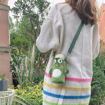 1Pcs Cartoon Plush Cup Holder With Crossbody Strap Portable Water Bottle Cover Cute Plush Insulated Bag Cup Pouch