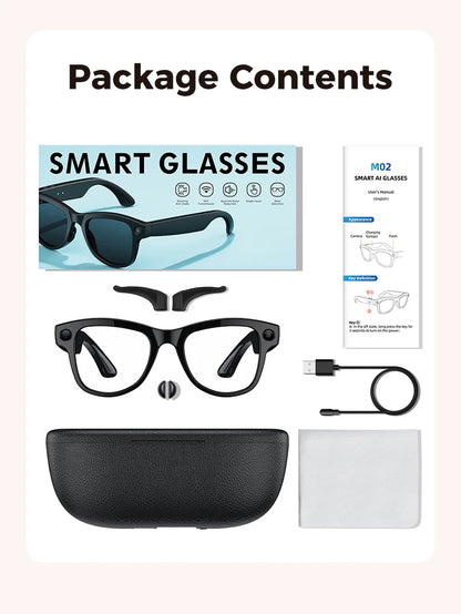 Lunettes connectées 2026 pour femmes, batterie externe 3600 mAh, caméra 800 W, traduction de plus de 120 langues, enregistrement vidéo, lecteur de musique, lunettes pour hommes