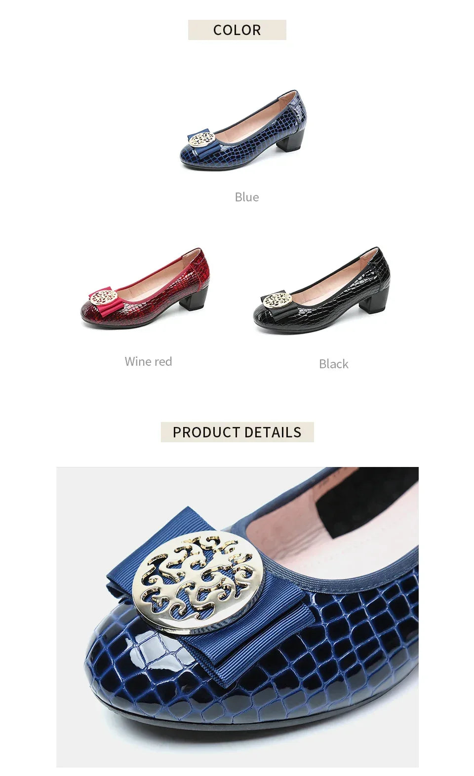 Spring and Autumn Boat Shoes Genuine Leather Soft Sole Mid-Heel Shoes Bow Heels Ladies Women Womens Round Toe Slip-on Women's 42