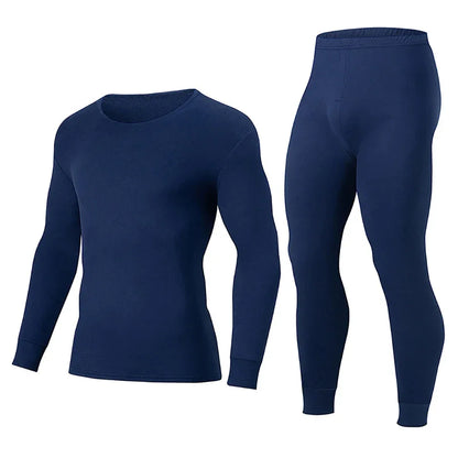 2-piece Autumn And Winter Men's Solid Color Simple and Versatile Round Neck Warm Underwear Set Comfortable Youth Home Clothes