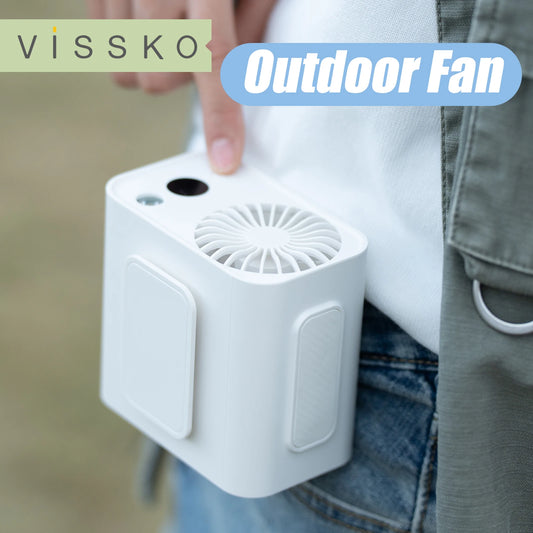 Vissko Outdoor Waist Mounted Fan Polymer Battery Anti Drop Shock Absorption USB Portable with Bladeless Hanging Neck Fan by PDG ibma